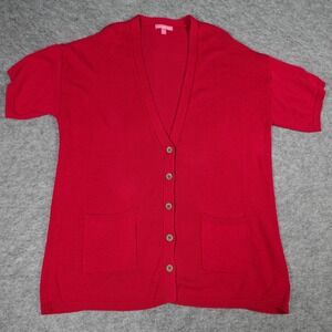 Woman Within Sweater Womens 1X Red Cardigan Knit Button Front Short Sleeve